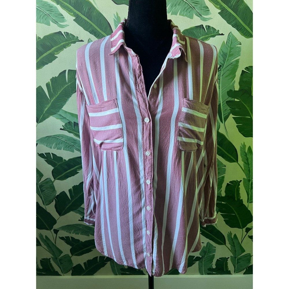 Abercrombie & Fitch Button Down Shirt Womens L Pink White Striped